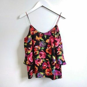 Paper Crane Floral Black Tiered Flowy Tank Top